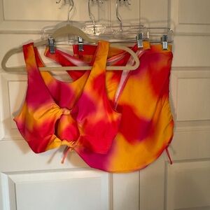 Vibrant Pink and Orange Tie-Dye Three-Piece Swimsuit Set